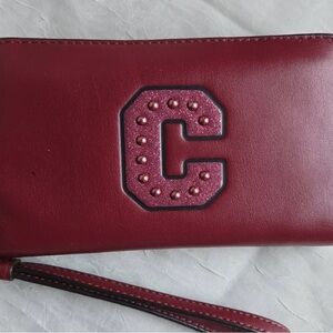 Burgundy Leather Wristlet with Studded 'C' Accent